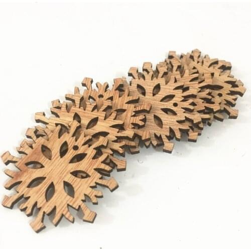 10pcs 35mm Wood Christmas DIY Snowflake Pendants Crafts Tags Toppers Embellishments For Cardmaking or Scrapbooking
