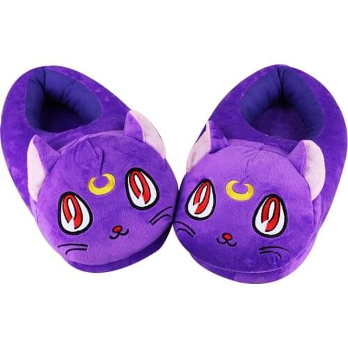 30cm Sailor Moon Purple Luna Cat Plush Soft Stuffed Slippers Home Indoor House Winter Warm Shoes for Adult Christmas gifts