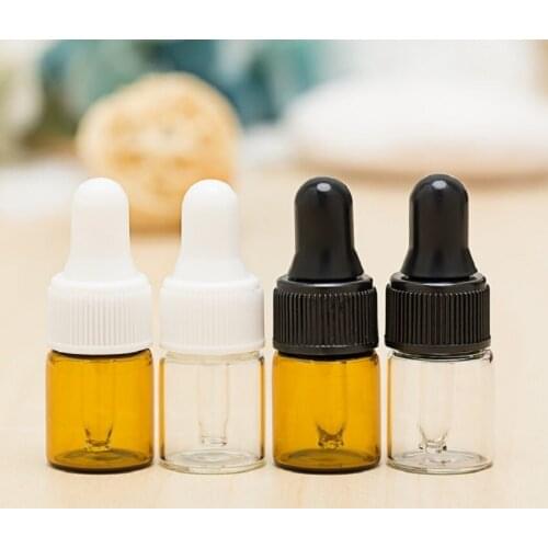 50/100pcs 2ml Mini Glass Bottle White Pipette Dropper Clear Brown Essential Oil Bottles Cosmetic Essence Bottle Black Dropper
