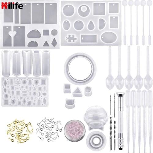 HILIFE Bracelet Pendant Mold Combination 83Pcs Silicone Casting Molds DIY Crystal Epoxy Tool Set with Drill and Bag