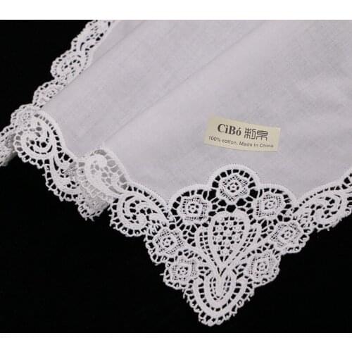 A005-R: White premium cotton lace handkerchiefs 12 piece/pack blank crochet hankies for women/ladies wedding gift