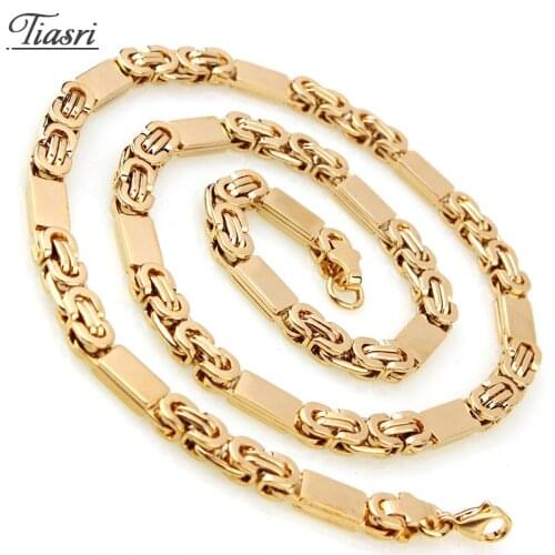 Tiasri 6mm Byzantine Necklace And Bracelet Man Woman Flat Chain Link Choker High Quality Stainless Steel Jewelry Accessories
