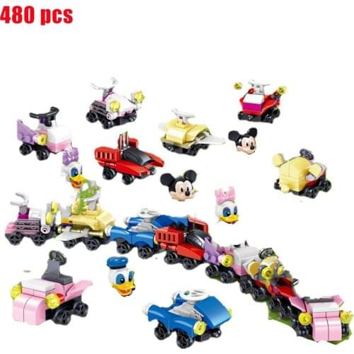 New 480 pcs small building block toy Disney Mickey Minnie Dream Princess 8pcs/set train model building block girl boy toy gift