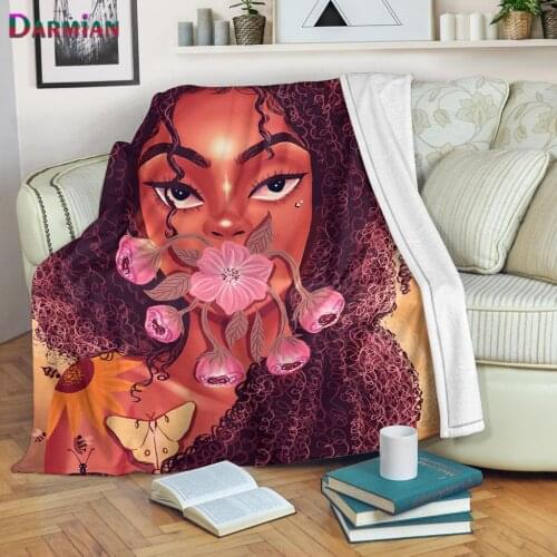 DARMIAN Creative Flower Afro Girl Print Adult Kids Fleece Throw Blanket Home Bedroom Decor Summer Quilt Air Condition Blankets