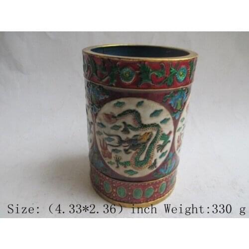 Ancient China fine cloisonne dragon. Pen container NR