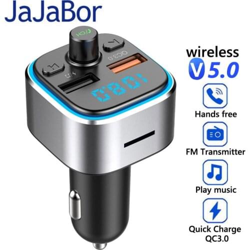 JaJaBor FM Transmitter Bluetooth 5.0 Handsfree Bluetooth Car kit Stereo A2DP Music Player Support SD Card U Disk Playback