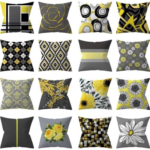 Geometric Cushion Cover 45x45CM Yellow Floral Pillowcase Decorative Sofa Cushions Throw Pillows Polyester Home Decor Pillowcover