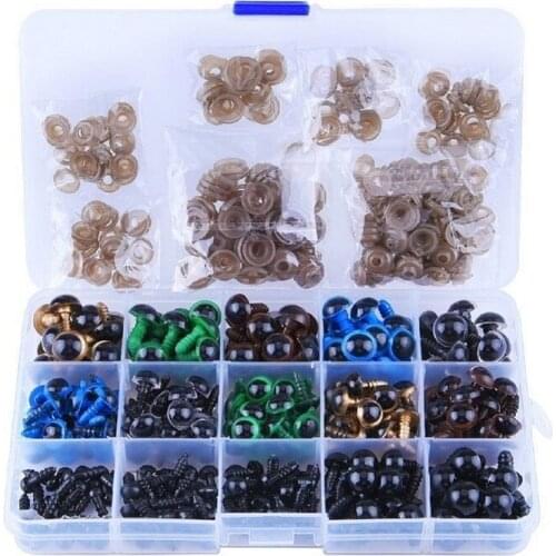 Felting Dolls Safety Eyes, 150pcs Colorful Safety Eyes 150pcs Washers for Decys Sewing Packaged by Grid Box (6/8/9/10/12mm)