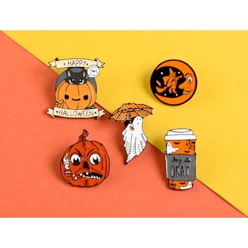 Halloween Broom witch brooches wholesale Moon Ghost Pumpkin Umbrella Fun Badge clothes Jewellery accessories