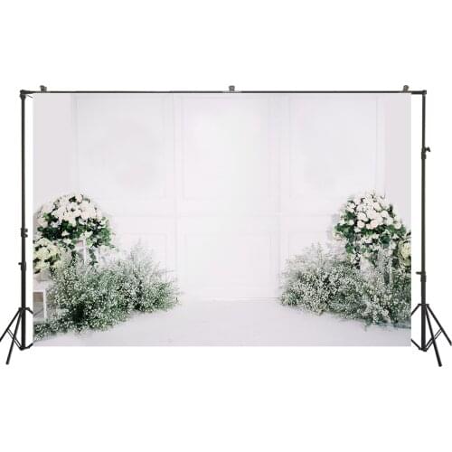 White Wood Wall Interior Backdrop Chaste Roses Babysbreath Decorations Photocall Background Filming Photo Shoot Studio Portrait