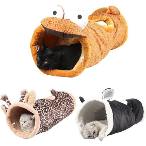 Toys for Cats Folding Channel Dinosaur Giraffe Black Cat Tunnel Pet Cat Bed Small Dog Puppy Kennel Cat Sleeping Bag Warm Nest