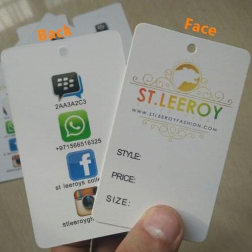 Custom Top quality Coated paper price tags dress artwork print swing Hang tag 54 mm * 90 mm