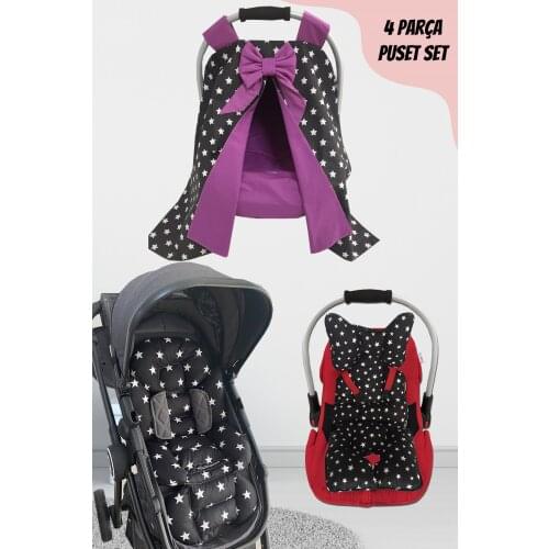 Jaju Baby Handmade, Black Star Purple 4-Piece Stroller Set (With Handle)