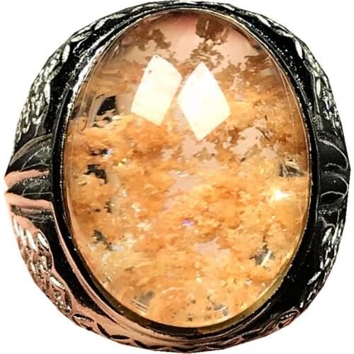 23x18mm Top Natural Ghost Phantom Quartz Ring Jewelry For Man Yellow Crystal Garden Oval Beads Gemstone Adjustable Ring AAAAA