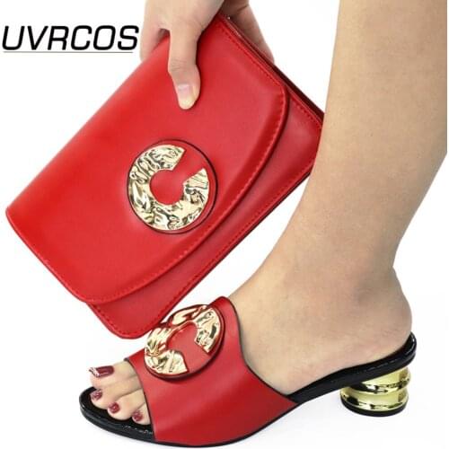 Red Color Italian Shoes with Matching Bags African Women Italian Shoes and Bag Set Nigerian Women Wedding Shoes and Bag Sets