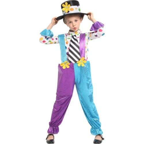 Lovely Funny Circus Clown Jester Costume Cosplay for Girls Child Halloween Purim Carnival Party Mardi Gras Fancy Dress G-0324