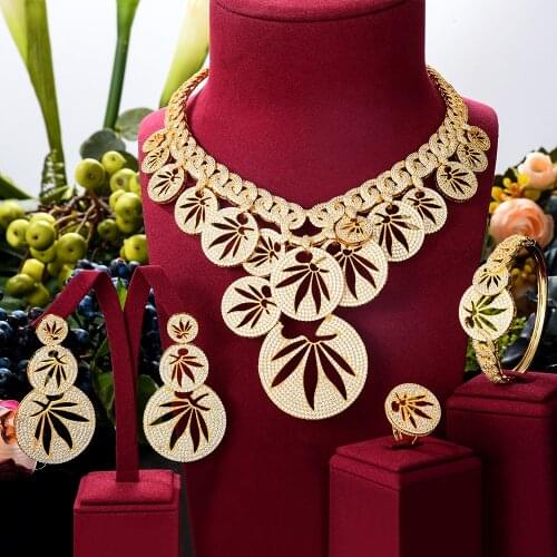 Missvikki Brand New Luxury Exclusive Leaf Necklace Bangle Earrings Ring Jewelry Set for Bridal Wedding Women Noble Show Jewelry