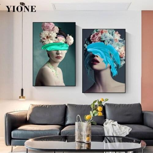Fashion Art Woman Canvas Paintings Modern Abstract Graffiti Flower Girl Posters and Prints Wall Pictures for Living Room Decor