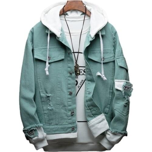 Men Hooded Denim Jackets Jean Coats New Spring Autumn Men Holes Casual Denim Coats And Jackets Loose Jean Jackets Size 4XL