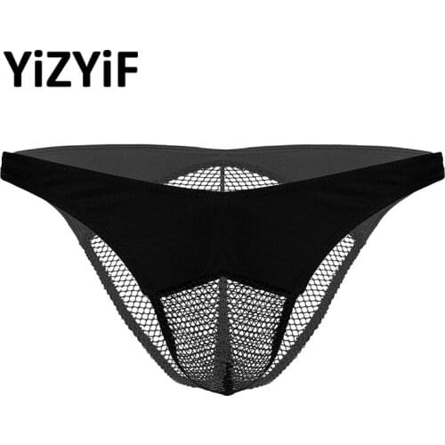 Mens Bikini Swimwear 2019 Sissy Lingerie Sexy Thong Briefs Men Panties Bottoms Gay Mesh Fishnet Pouch Thongs Underwear Swimsuit