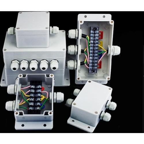 Outdoor IP 67 Waterproof Junction Box with Terminal Block Plastic Rain Proof Cable Threading Wiring Box