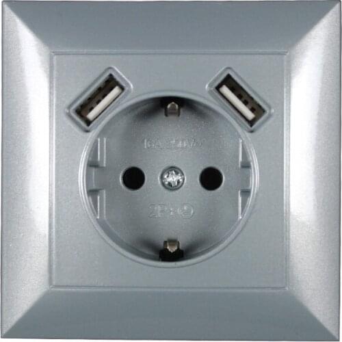 USB Wall Socket Free shipping Double USB Port 5V 2A usb wall outlet high quality usb outlet GREY color V2-01H