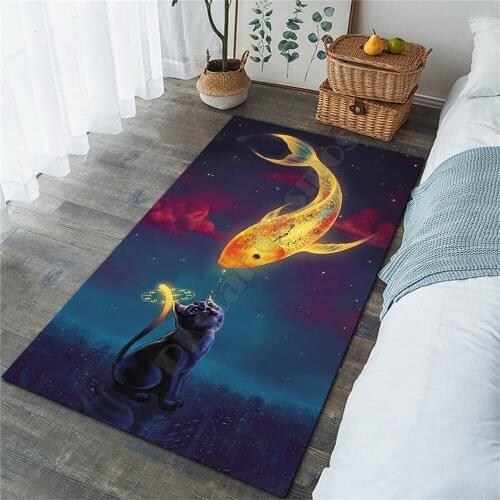 Cat Fish Rug 3D All Over Printed Non-slip Mat Dining Room Living Room Soft Bedroom Carpet 01