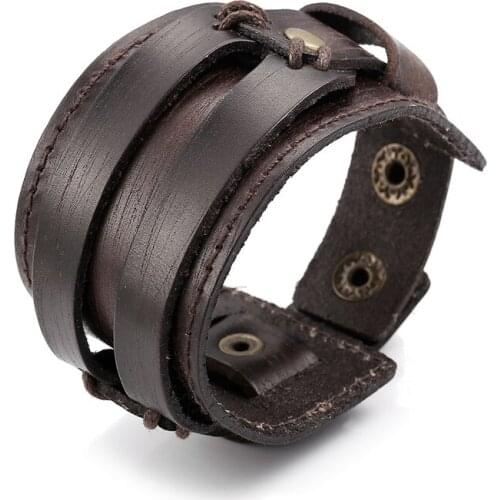 New Punk Style Wide Leather Bracelet Creative Retro Cool Black (Mens) Leather Bracelet