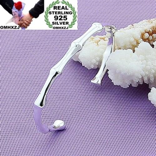 OMHXZJ Wholesale European Fashion Woman Girl Party Wedding Gift Bamboo Joint 925 Sterling Silver Cuff Bangle BA24