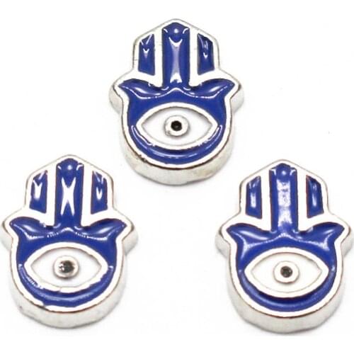 Wholesale 10pcs/lot Metal Silver Enamel Hand Of Fatima Floating Charms For Living Glass Floating Lockets Necklace DIY Jewelry