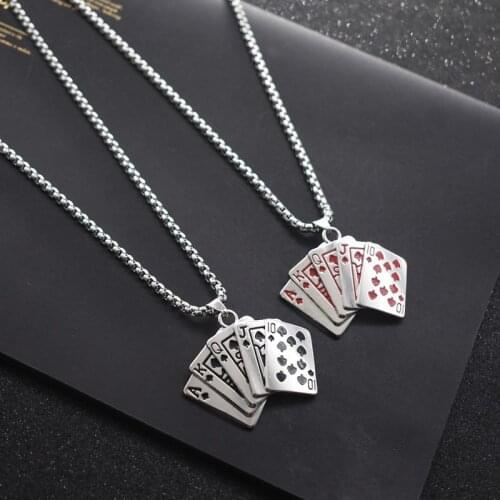 Rock Punk Charm Playing cards Initial Necklace Red Black Color Choker Necklace For Women Man Pendant Jewelry Gift