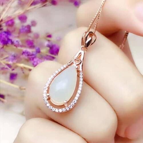 Natural Hetian White Jade S925 Water Drop Pendant Necklace Set Fine Fashion Jewelry for Women Free Shipping MeibaPJFS