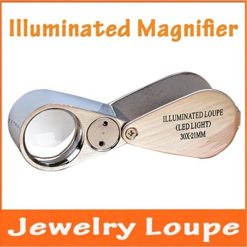 30x21mm All-metal LED Illuminating Magnifier with Two LED Lights for Jewellery Inspecting Jewel Loupe with Lights