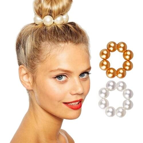 Headwear Big Imitation Pearl Hair Rope Holder Hairband for Women Girls Hair Ring Pearl Beads Crown Stretch Hair Band Accessories