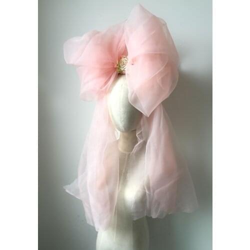 Pink Lace Big Bow Hairbands for Women Hair Band Female Makeup Hair Jewelry Accessories Carnival Stage Performance Headwear