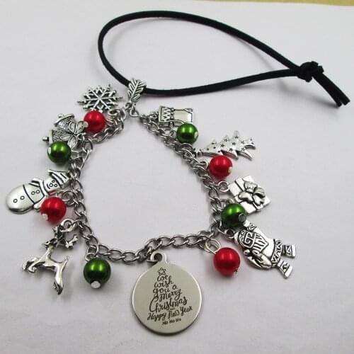 We you a merry christmas theme leather stainless steel chain rearview mirror christmas tree decoration