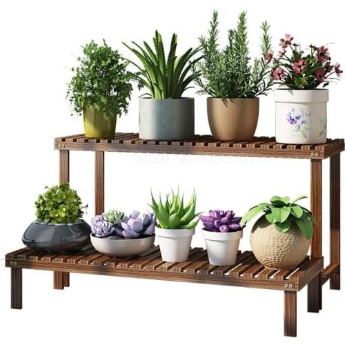 Flower Rack Indoor Solid Wood Anticorrosive Living Room Balcony Province Space Plant Rack Flower Rack Green Lotus Multi-layer Be