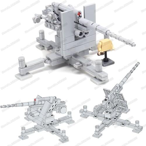 Military WW2 German Anti-aircraft Artillery Building Block Moc Army Figures Soldier Fight Air Force Weapons Model Child Gift Toy