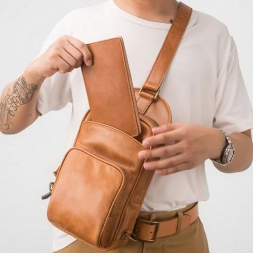 Cowhide Genuine Vintage 100% Leather Casual Chest Bags Men Brand Zipper Big Capacity Business Travel Shoulder Crossbody Bags