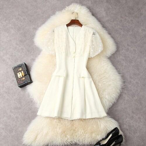 Europe and the United States womens clothing New Summer 2021 Decal lantern sleeve short sleeve V neck Fashion dress solid color