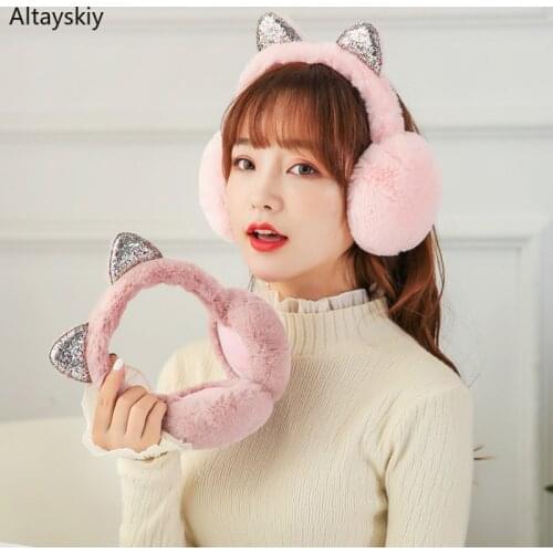 Earmuffs Women Folding Cotton Plush Bow Plaid Printed Cat Ears Womens Ear Warmers Winter Soft Kawaii Korean Style Antifreeze New