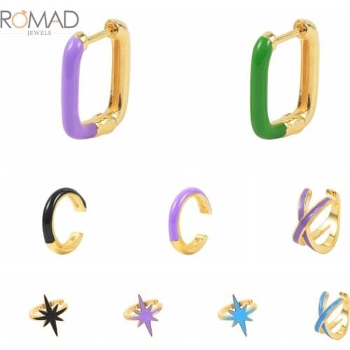 ROMAD 2021 Trend U-shaped Ear Buckle Earrings 925 Sterling Silver No Piercing Enamel Earrings For Women Huggie Pendientes Plata
