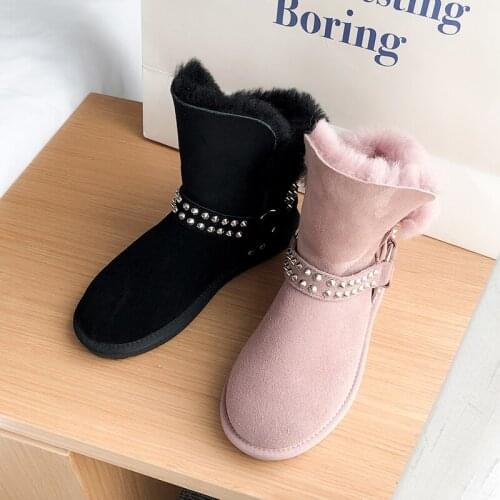 Luxury brand 2020 new winter shoes womens snow boots cow suede plush keep warm rivet ankle boots big size 43 bottes femme