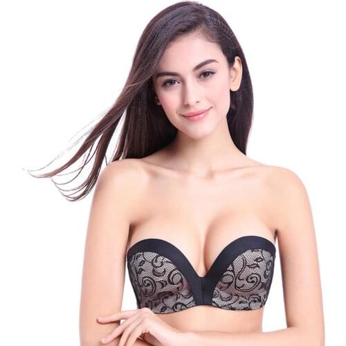 Womens Seamless Sexy Lace Comfortable Non slip Underwear Ladies Gathering Strapless Wire Free Bras CYHWR