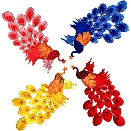 Gold Thread Color Embroidery Peacock Cloth Stickers Parent-Child Suits Large Cheongsam Decoration Stickers Embroidery Patches