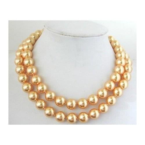 14mm Gold South Sea Shell Pearl Round Beads Necklace 34"