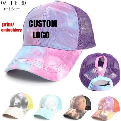 2021 New Design Competitive Products Custom Beautiful Tie Dye Baseball Hats With Logo Bright Ponytail Baseball Cap For Women
