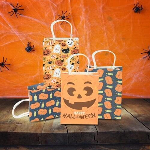 5pcs Halloween Candy Bag Orange Pumpkin Ghost Pattern Paper Gift Bag Halloween Decoration Gift Portable Packag To Send To Friend