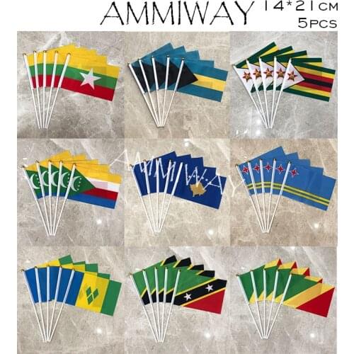 14x21cm 5pcs Myanmar Bahamas Zimbabwe Comoros Kosovo Aruba Saint Vincent Saint Kitts and Nevis The Republic of Congo Hand Flag