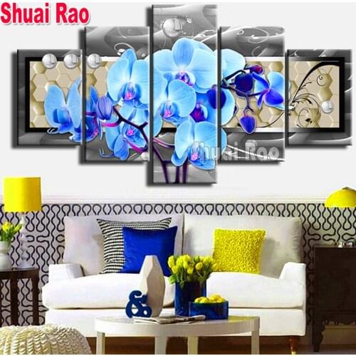 5 Piece Blue Orchid Diamond Painting 5D DIY Mysterious Picture of Rhinestones Diamond Embroidery 3D Flower Cross Stitch Gift